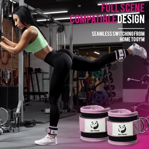 Slim Panda Ankle Strap for Cable Machine,Ankle Cuff for Kickbacks, Booty Hip Abductors,Glute Workouts, Leg Extensions, Curls for Men and Women, Adjustable with Double D-Rings - color: Lavender, style: Pair