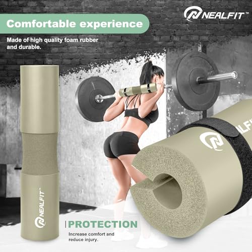 NEALFIT Barbell Pad Squat Pad for Squats—Squat Bar Pad—Great for Weightlifting,Lunges and Hip Thrusts—Foam Sponge Pad—Fit Standard and Olympic Bars Perfectly - color: Milk Tea