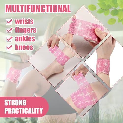 Geiserailie 12 Pack Christian Athletic Tapes 2 Inch x 5 Yards Self Adhesive Bandages Sports Wraps Breathable Elastic Wrap Non Woven Bandage for Wrist, Ankle, Baseball Football(Pink) - color: Pink
