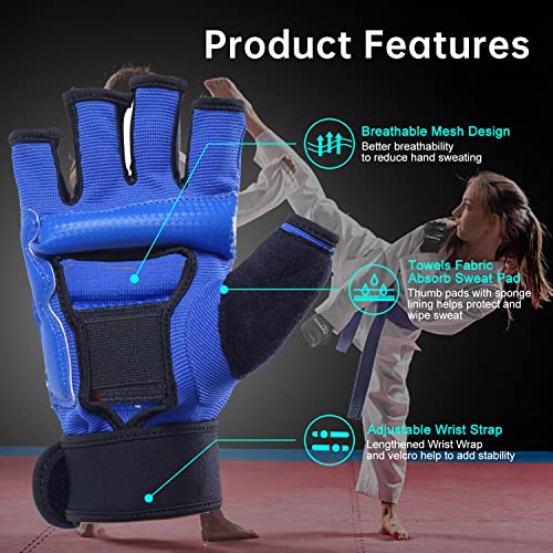 Kickboxing Sparring Gloves TKD Gloves for Men Women Half Finger Boxing Gloves Fighting Gloves Boxing Gloves for Punching Bag Training Gloves for Men Women Black - color: Blue, size: Medium