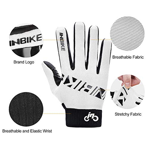 INBIKE Cycling Gloves for Men/Women Bike Gloves with Touchscreen-Padded Anti-Slip Mountain Biking MTB Bicycle Gloves for Cycling/Workout/Gym/Outdoor - color: White, size: Medium