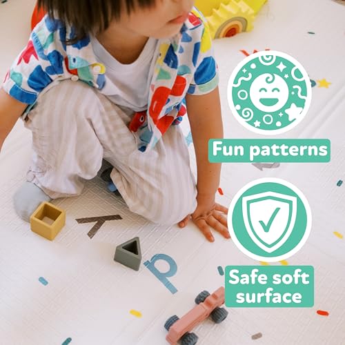 Nuby Reversible Baby Floor Mat | Infant Play Mat, Foldable and Lightweight Foam, 77" x 58", Easy Storage and Travel, Car Tracks/Alphabet - style: Car Tracks
