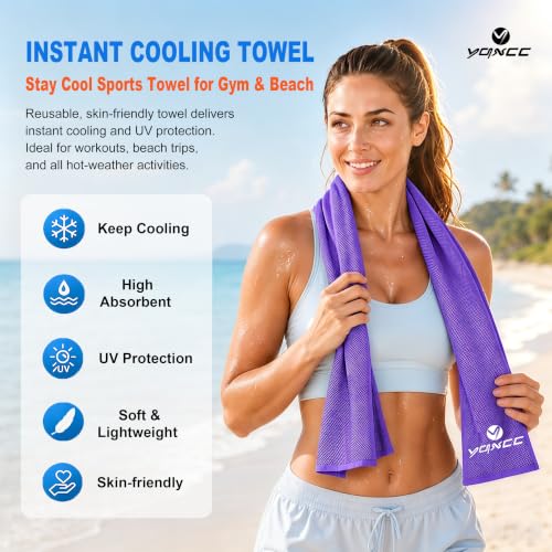YQXCC 4 Pack Cooling Towels (40"x12"), Cool Neck Towel, Soft Breathable Microfiber for Gym, Yoga, Golf, Running, Camping & Summer Outdoor Activities - color: Dark Blue + Light Blue + Light Gray + Purple