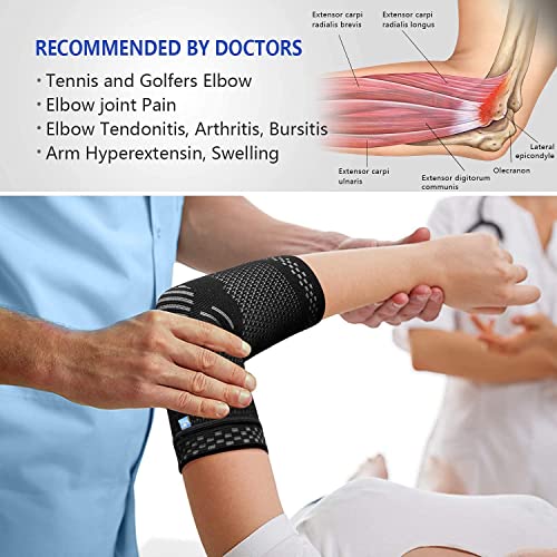 ABYON Compression Elbow Support, 1 Piece Compression Sleeve + 2 Pcs Tennis Elbow Pads for Men Women Pain Relieves Tendonitis, Arthritis, Tennis Elbow, Epicondylitis - color: Black, size: X-Large