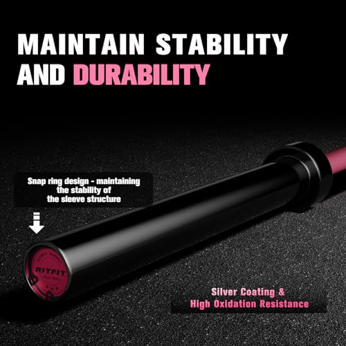 RitFit Elite 7ft Olympic Barbell, Robust 45lb Barbell for Weightlifting and Powerlifting, Superior Olympic Bar with Exceptional 500lbs Load Capacity, Weight Bar for 2” Standard Plates - color: Pink, size: 7 ft 500 lb 45 lb without Collar
