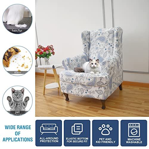 NILUOH Wingback Chair Slipcover 2 Pieces, Stretch Spandex Wingback Chair Covers Washable Slipcover for Wingback Armchairs Non-Slip Furniture Protector with Elastic Bottom for Living Room - color: D