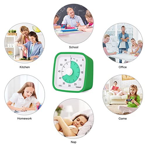 Yunbaoit Visual Timer, Silent 60-min Countdown Timer for Kids, Green Green | Protective Case, Time Management Tool, Mute and Ringing Alarm Available, Low Power Reminder, for Study,Game,Work,Fitness etc - color: Dark Green