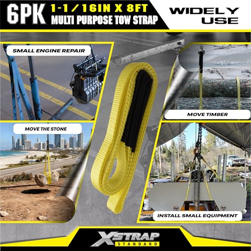 XSTRAP STANDARD 6PK 1" x8' Lift Sling Web Strap/Wear Guard End, 4,000 lbs Break Strength Lifting Straps with 2 Reinforced Loops for Tree Saver Lifting Furniture Appliances Machine - style: 6pk 1''x8ft