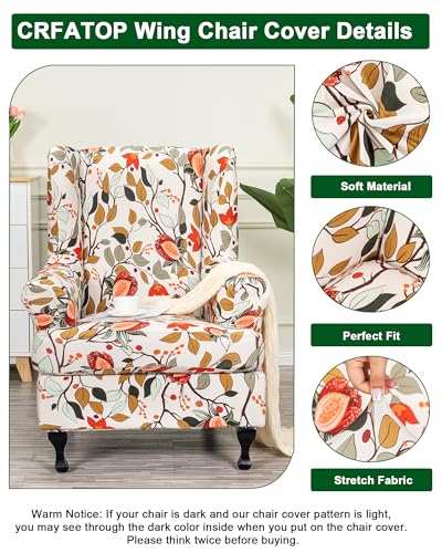 CRFATOP 2 Piece Stretch Wingback Chair Cover Printed Wing Chair Slipcovers Spandex Fabric Wingback Armchair Covers with Elastic Bottom for Living Room Bedroom Wingback Chair,C18 - color: Color C18