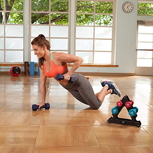 JFIT Dumbbell Pairs or Sets – Neoprene & Vinyl Coated Hand Weights for Home Gym, Strength Training, Aerobics, Cardio Exercise and Fitness - size: 74 lbs (Set), style: Dumbbell Set with Rack