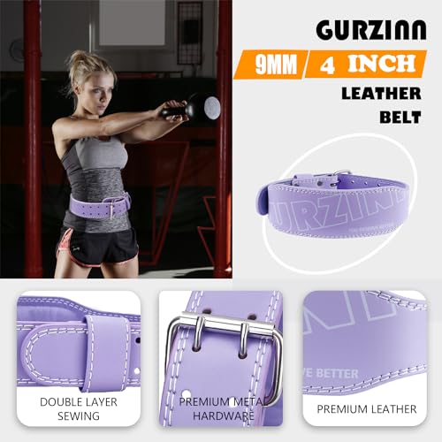 9mm Leather Fitness Weight Lifting Belt for Women&Men with 4 Inches Padded Lumbar Support for Power Lifting Workout & Squats Exercise - color: Purple, size: Medium
