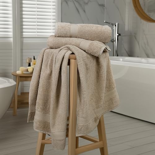 Commercial Bulk Pack of 12 Large Bath Towels – 100% Cotton Terry 24" x 50" – Ideal for Hotels, Salons, Gyms, Spas & Institutional Use – Beige - color: Beige, size: 24"x50" - PK 12