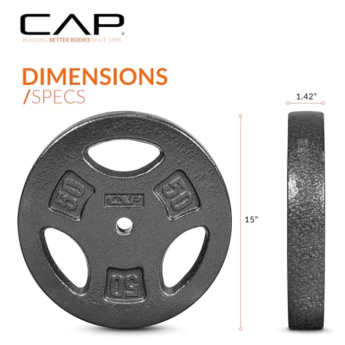 CAP Barbell Standard 1-Inch Grip Weight Plates - color: Black, size: 50 lbs Plate Pack (x1)