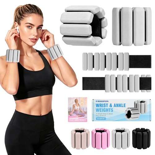 Wrist Weights, 2Pack Adjustable Ankle Weights for Women/Men, Silicone Weighted Bangles for Yoga, Pilates, Running & Walking, Arm & Leg Weights, 2lb - color: Grey