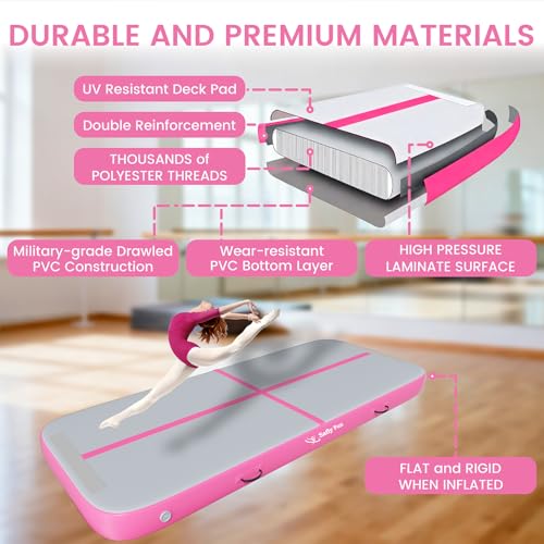 Inflatable Gymnastics Mat 6.6ft/10ft Air Tumble Track Training Mat 4/8 inches Thick Tumbling mat with Electric Pump for Home Use/Tumble/Gym/Training/Cheerleading/Water/Yoga - color: Pink, size: 10ft*3.9ft*4in