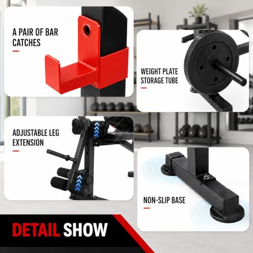 MAIDOMA Foldable 1500LBS Capacity 8 IN 1 Weight Bench Set with Leg Extension/Squat Rack/Preacher Curl, Adjustable Bench Press for Home Gym Full Body Workout (US Stock) - color: Vermeil