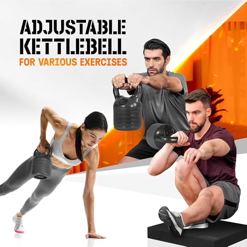 Yes4All Adjustable Kettlebell Set, 20–40 LB Weight Set, Solid Cast Iron Handle with Spacer Disks & Secure Lock, Space-Saving Kettlebell for Home Gym Strength Training, Black - size: 20 Pounds