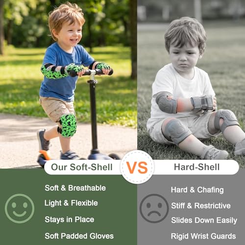 Soft Toddler Knee Pads and Elbow Pads Set with Bike Gloves | Non-Slip Toddler Knee Pads for Boys Girls 2-4 Years, Breathable Kids Protective Gear for Balance Bike, Scooter, Bicycle - color: Green