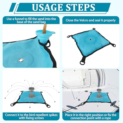 U0U Sand Bag Boat Base,Blue Sandbag Canvas Base for Bird Deterrent,Weatherproof Canvas Sandbag Base with Foldable Funnel,Keep Birds Away from Boat (Bird Deterrent and Sand Not Included) (Blue)