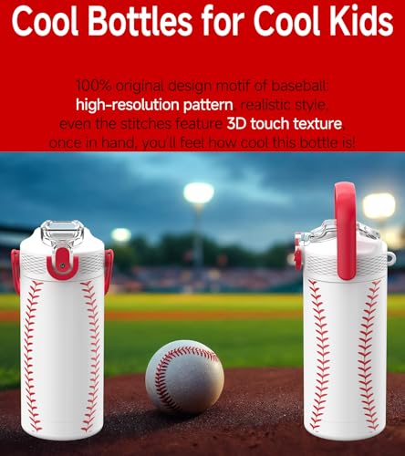 MYFOREST 14oz/400ml Insulated Kids Water Bottle, Odor-free Liner, 3D Touch | No Plastic Taste, Surgical Steel - No Chemical Leaching, Name Spot, Soft Sipper, Gift for Sports Fan, Baseball - color: Baseball