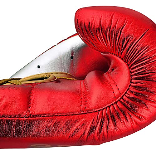 adidas Speed 500 Pro Boxing Gloves – Genuine Leather Training Gloves for Men & Women, Lace-Up Heavy Bag & Kickboxing Gloves - color: MET RED/GOLD/SILVER, size: 14 oz