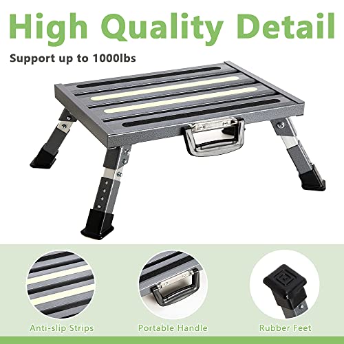 Aluminum RV Steps, 4-Level Adjustable Folding Step Stool with Non-Slip Rubber Feet, Non-Slip Fluorescent Strip Platform Rv Accessories - Gray - color: Gray+reflective Yellow