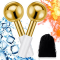 Baderke 2 Pcs Ice Globes for Face Stainless Steel Cooling Globes Unbreakable Cooling Roller Women Ice Balls Cryo Sticks Facials Skin Care for Dark Circles, Puffiness(Gold (White Handle)) - color: Gold (White Handle)