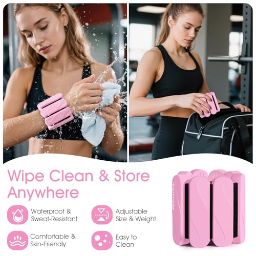 Wrist Weights – Ankle Wrist Weights for Women & Men – Adjustable Weighted Bangles Set (1 lb Each) | Arm and Leg Weights for Yoga, Pilates, Running & Walking - color: Pink