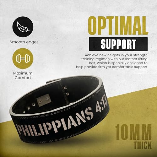 Christian Lever Weight Lifting Belt- 10mm Thick Leather Weightlifting Belt for Men & Women- Durable Leather Weight Belt for Men- High Strength Powerlifting Belt- Squat Belt, Deadlifting Belt | Faith Lever Weight Belt for Men, Secure Steel Lever Buckle, Du