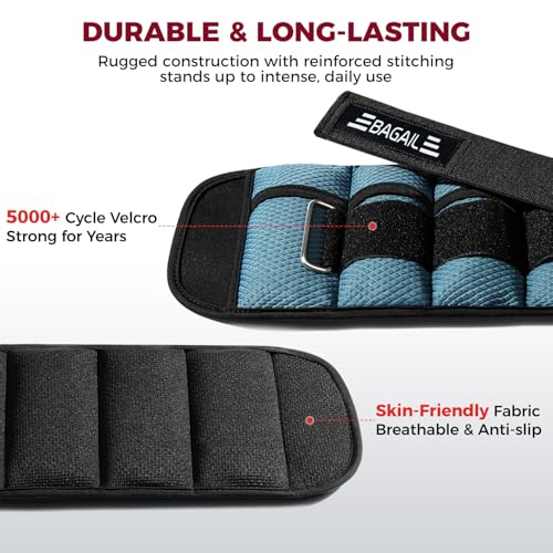 BAGAIL Ankle Wrist Weights for Women & Men, Set of 2 (Available in 0.5/1/2/3/4/5 lb Each), Wearable Leg Arm Weights with Sleek Design & Secure Fit for Walking, Running, Pilates, Home Fitness - color: Blue, size: 10 Lb Pair (1-5 Lb Each Adjustable)