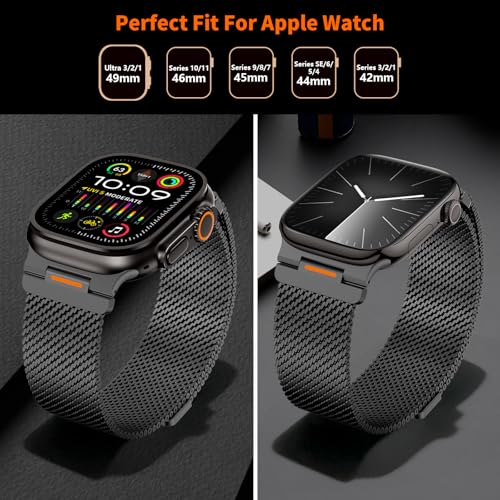 Milanese Loop Compatible with Apple Watch Ultra 3/2/1 Band 49mm 46mm 45mm 44mm 42mm, Magnetic Stainless Steel Strap Bands for iWatch Ultra SE 3/2/1 Series 11 10 9 8 7 6 5 4 3 2 Men, Dark Gray - color: Dark Gray