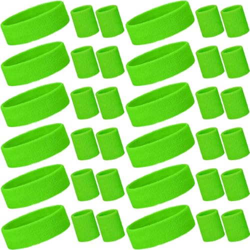 Bememo 36 Pcs Neon Sweatbands Set Soccer Party Favors Cotton Headbands Wristband Sweat Bands Soccer Mom Essentials for Football Fans Sporting Events 80 90s Glow Party - color: Neon Green, size: Small
