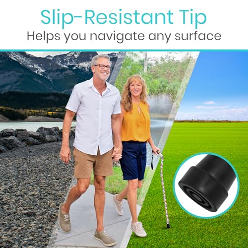 Vive Walking Cane for Women, Men, Elderly - Patented Offset Grip - Lightweight Adjustable Walking Aid with a Non-Slip Tip - Sturdy Balancing Mobility Aid for Seniors - color: White Butterfly