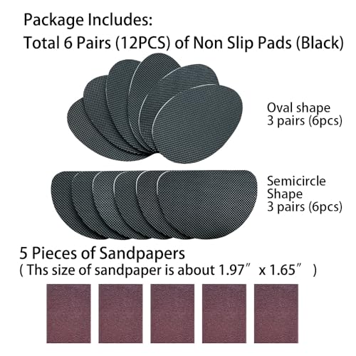 UNIKSTEP 6 Pairs (12 Pieces) Shoe Sole Non Slip Pads, Anti Skid Self Adhesive Rubber Grips, Shoe Bottom Front Sole and Heel Noise Reduction Protector Cushions (Black) - color: Black