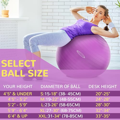 Fitvids Anti-Burst and Slip Resistant Exercise Yoga Fitness Birthing Ball with Quick Pump, 2,000-Pound Capacity, Multiple Colors and Sizes - color: Purple, style: 23-26in (58-65cm), L