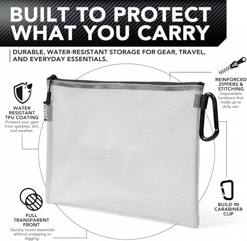 GOBAGS Air Production Large Clear Zipper Pouch (4‑Pack) – Cable Organizer & Travel Gear Bag for Electronics, Camera Accessories, Tool Pouch & Small Tech Storage - color: Black, size: Large