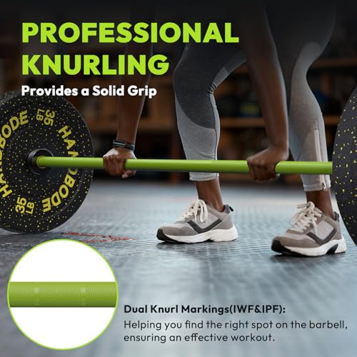 HANDBODE 7 FT Olympic Barbell 45 LB, 2-Inch Standard Weight Bar, 1000 LB | Needle Bearings, Knurled Grip, Hard Chrome Coating, Powerlifting, Bench Press, Deadlift, Squat, Hip Thrusts And Cleans - color: Green