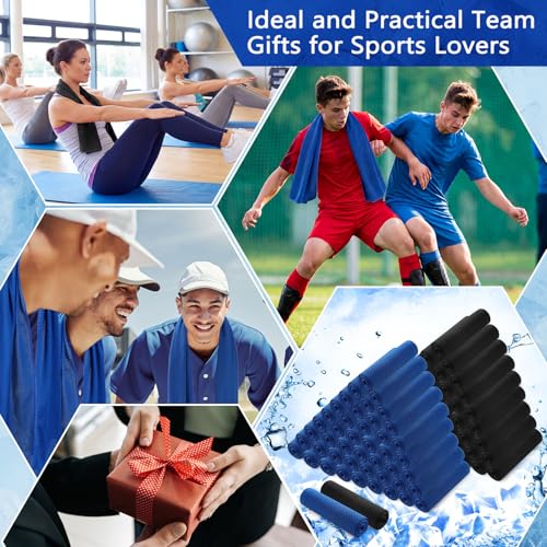 Hosuly 100 Pack Cooling Towels, 40"x12" Cooling Towels for Neck and Face Breathable Soft Chilly Sweat Rag Microfiber Sport Rags for Gym Yoga Golf Running - color: Deep Blue, Black