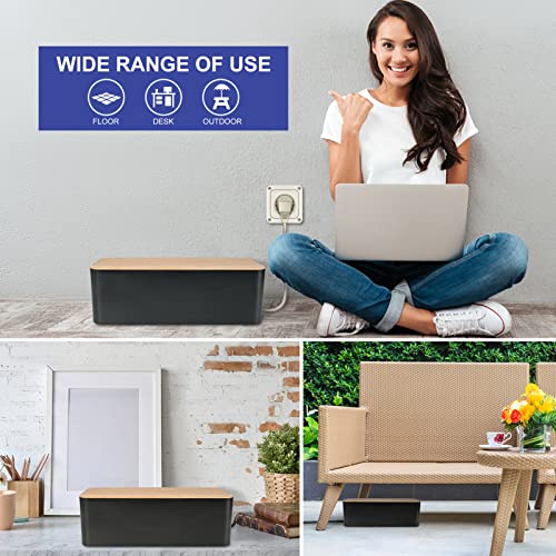 Cable Management Box - Wooden Style Cord Organizer Box to Hide Wires & Power Strips | Desk Computer Cable Organizer Box | Safe ABS Material | 12.6" (L) x 5.3" (W) 4.9" (H) | for Home & Office - Black - size: Medium