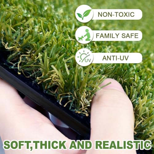 Qingbei Rina Artificial Grass Turf Tiles, 12"x12"/9 Pack | Highly Permeable,Interlocking System,Anti-UV,Non-toxic Recycle Repeat,Indoor Outdoor Faux Grass Rug