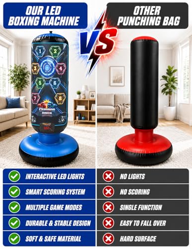 2026 New 51-Inch Punching Bag for Kids with Music,Birthday Gift for Boys | 4 Game Modes, 8 Targets,Boxing Equipment, Outdoor Toys for children Ages 4-12