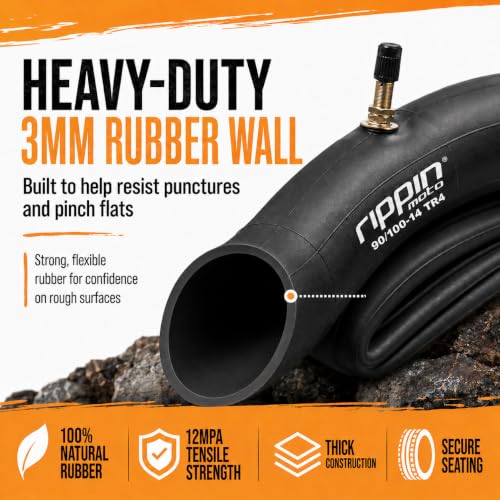 Rippin Moto 90/100-14 (3.0-14) Heavy Duty 14" Dirt Bike Inner Tube - 3mm Thick, TR4 Valve, Fits Most 14" Pit Bike & Motocross Tires (3.0x14)