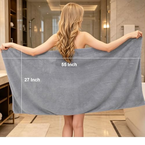 2 Pack Bath Towel Set, Lightweight Waffle Bath Towel Set, Microfiber Super Soft Highly Absorbent, Sturdy Quick Drying Towels for Bathroom, Gym, Sports, Yoga (2 Piece 27" x 55", Light Grey) - color: Lightgrey, size: 27 x 55 Inch