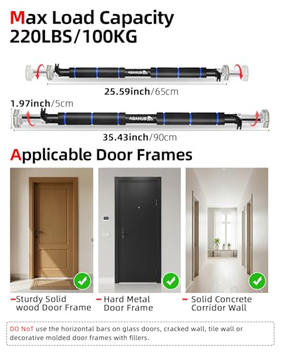 Abahub Doorway Pull-Up Bar with Safety Lock, Home Use Heavy-Duty Door Frame Pull-Up Bar for Upper Body Workout, Adjustable Strength Training Horizontal Bar Supporting Up to 220 LBS