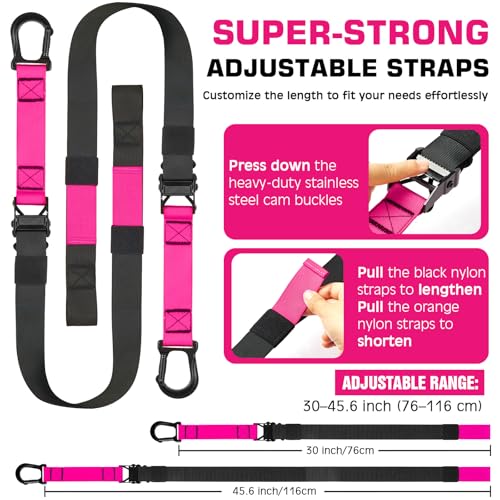 Home Resistance Training Kit, Suspension Trainer Straps with Adjustable Extension, Door Anchor, and Carry Bag – Strength Training Equipment for Full Body Bodyweight Workouts at Home or Outdoors - color: Pink