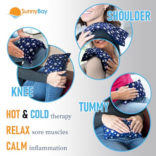 SunnyBay Small Microwave Heating Pad, Microwavable Versatile Cold/Heated Neck and Shoulder Wrap for Back Pain and More, Moist Heat Cotton-Fleece Pad, 6x11 Inches, Blue-Stars, Pack of 2 - color: Pack of 2 - Blue-stars