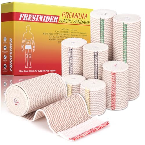 FRESINIDER Premium Elastic Bandage Wrap, 8 Pack Sizes (2", 3", 4", 6"), Cotton Compression Bandage with Hook & Loop Closure Both Ends, 5 ft Long (Stretches up to 15 ft), First Aid & Sports Support - color: 8 Pack Value Pack