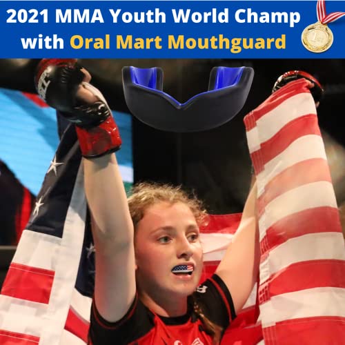 Oral Mart Youth Sports Mouth Guard for Kids (USA Flag, Fangs, 20+ Colors to Choose from) Mouthguard for Football, MMA, Karate, Boxing, Rugby, BJJ, Flag Football – /w Case (Youth, Strapless) - color: Royal Blue