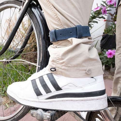 Hide & Drink, Set of 2 Rustic Bicycle Ankle Bands, Brass Metal Buckle, Adjustable Straps for Legs, Classic Vintage Gifts for Cyclists, Full Grain Leather, Handmade - color: Slate Blue