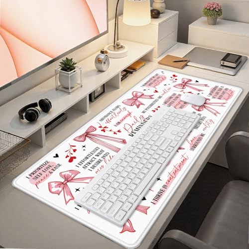 Coquette Preppy Pink Bow Inspirational Large Mouse Pad 31.5x15.7inch, Daily Reminders Large Extended Computer Desk Mat Mousepad for Keyboard and Mouse, Girly Office Desk Accessories - color: Color 03